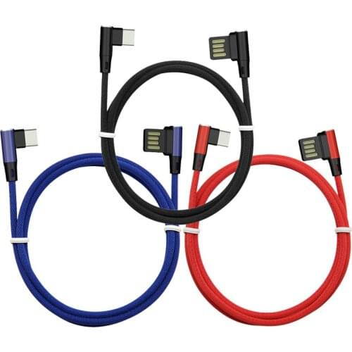 Elbow L Style Bending USB Game Charging Cable Data Line Cable 2.4A 1M 3FT Cables Fabric Weaving for IOS Android Type-C