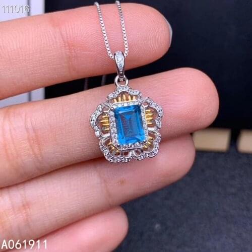 KJJEAXCMY fine jewelry natural blue topaz 925 sterling silver women pendant necklace chain support test beautiful