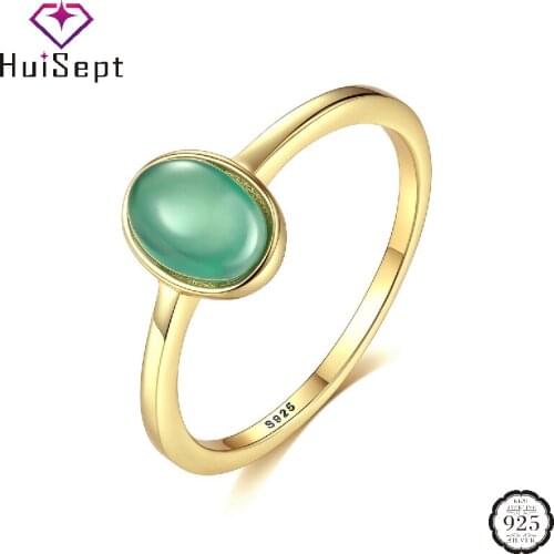 HuiSept Women Ring S925 Silver Jewelry Accessories Oval Shape Green Gemstone Finger Rings for Wedding Party Gifts Wholesale