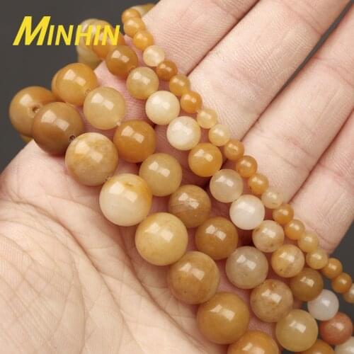 MINHIN Natural Stone Yellow Agat Round Loose Spacer Beads 4/6/8/10mm Pick Size For Jewelry DIY Making Bracelets Accessories