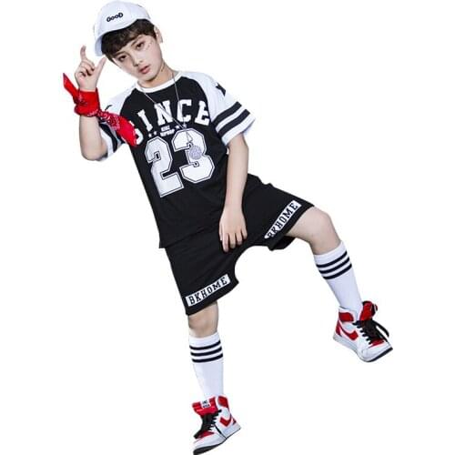 Summer Fashion Hip hop Performe Clothes Kids street dance costume Boys Sport Print Clothing Set Short Sleeve+Pants Boy School