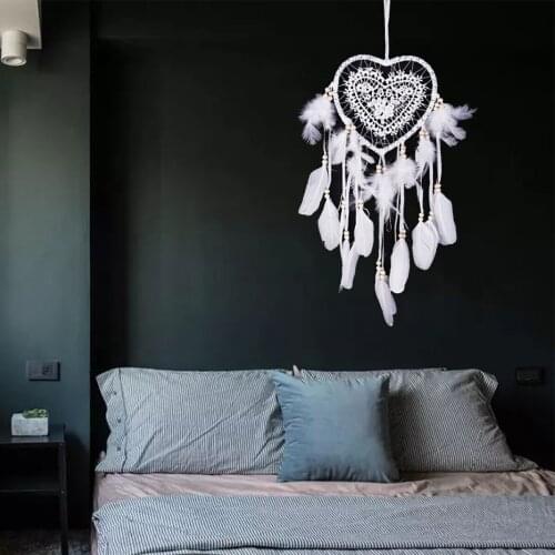 Feather Catcher with String Nordic Hollow Heart Catcher Light Garden Wall Craft Wind Chimes Hanging Decorations