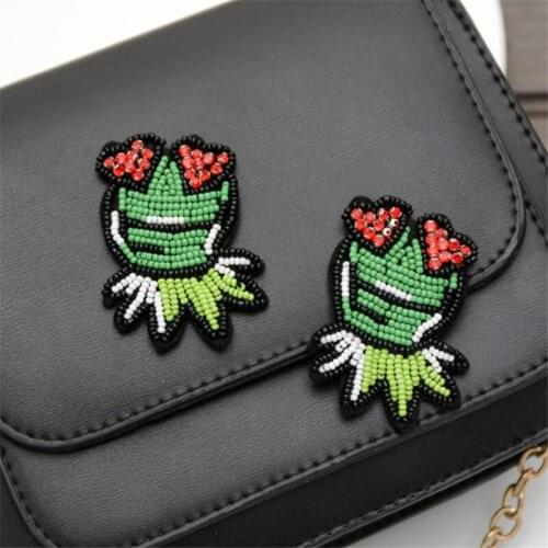 Maxsin 1 Pc High Quality Hand-beaded Rhinestone Cartoon Frog Stickers Hand-sewn Animal Patch Garment Decoration DIY