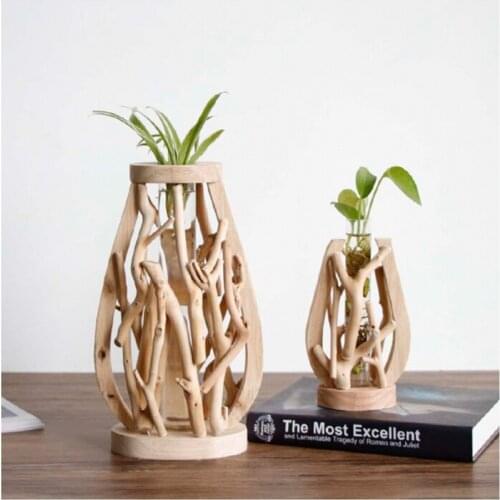 Fashionable Countertop Vase Bedside Table Wooden Transparent Vase Minimalist Decor Interior for Home Office Girls Room