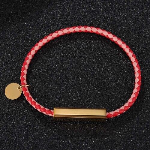 Fashion Women Bracelet Red Pink Braided Leather Bracelets for Women Stainless Steel Clasp Jewelry Wristband Gift BB0716