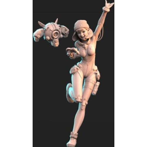 190MM Girl and drone Unpainted Resin Figure Building Kit