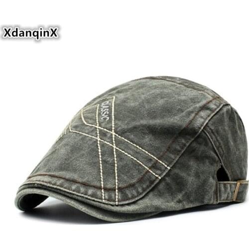 XdanqinX 2019 New Mens Denim Beret Hat Adjustable Size Male Bone Fashion Tongue Caps Dads Letter Embroidery Hats Snapback Cap