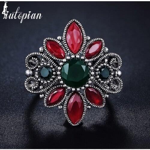 Iutopian Brand New Arrival Elegant Womens Palace Retro Colorful Flower Shape with CZ Anti Allergy for Women #R4208red