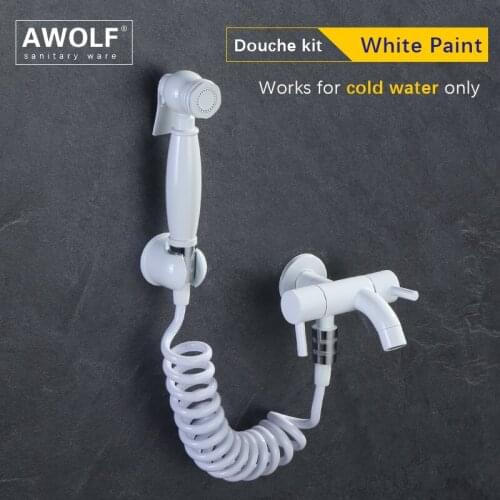 Solid Brass Bidet Faucet White Hand Held Toilet Bidet Sprayer Douche Kit Shattaf shower Dual handle Faucet Toilet Tap AP2224