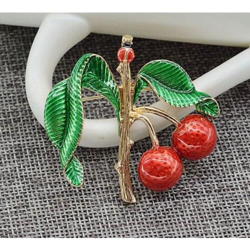 Plant flower ornaments enamel cherry Ladybug popularity female antique jewelry spot Brooch