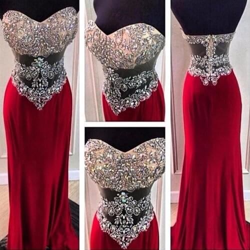 Chiffon Sweetheart Mermaid Prom Dresses 2021 Sleeveless Backless Low Zipper Sweep Train Crystal Beads Sexy Formal Evening Gowns