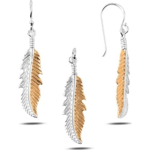 Silverlina Silver Rose Gold Plated Dangle Leaf Set