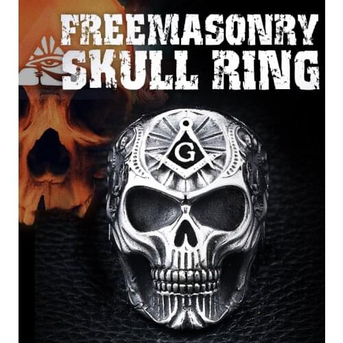 Steel soldier dangle/Drop Ship masonic ring for men punk rock skull Free-Mason ring jewelry display