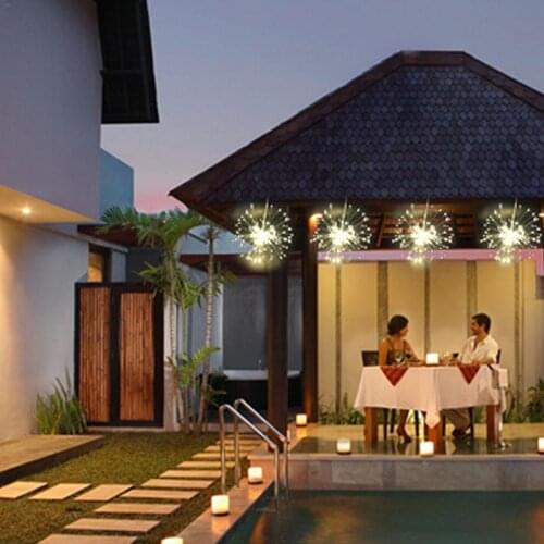 Solar Remote Control Explosion Ball Decoration Lamp Hanging Up Fairy String Lamp DIY Bar Decor 120LED Silver Line Bomb String