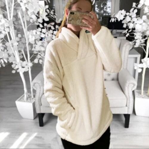 Chic S-3XL Plus Size Warm Hooded Sweater for Fall/winter Womens Casual Solid pockets Loose Sweater Fashion Versatile Sweater