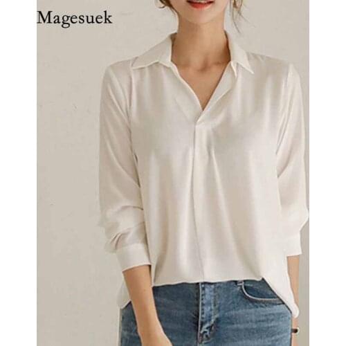 Loose Korean Lapel Fashion Women Blouses Solid Women Tops and Blouse 2020 Spring and Autumn Long Sleeve Office Lady Shirt 11612