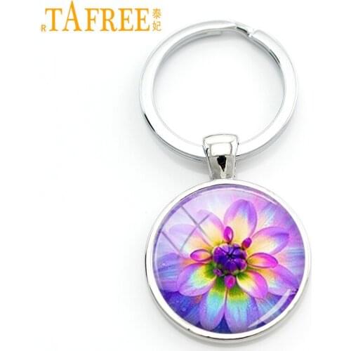 TAFREE 2017 Flower key chain Mandala Photo Art Glass Cabochon Pendant Keychain Sacred Geometry Yoga Om New Fashion Jewelry ES13