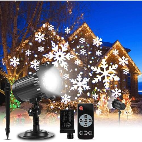 Outdoor Christmas Snowflake Laser Lights Rotating Snowfall Projector Stage Light For New Year Party Yard Garden Landscape Lights