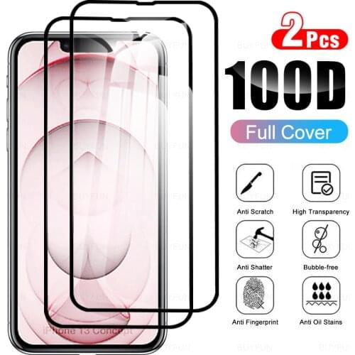 2pcs Black Edge Glass For Apple iPhone 13 Safety Protective Glass For iphone i phone ipone 13 pro max 13mini screen protector