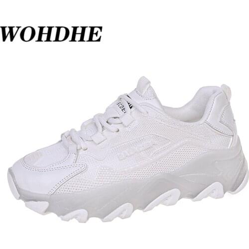 WOHDHE Brand Muffin Women Thick Sole Ladies Sneakers Designer Creepers Platform Shoes Breathable Trainers Mesh Lace Up Fitness