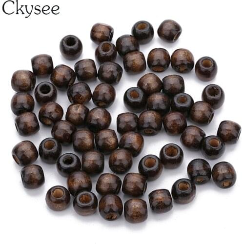 100pcs/lot Natural Deep Brown Color Wood Bead Barrel Shape Beads Loose Spacer Charm No Harm Bead for DIY Kid Jewelry Makings