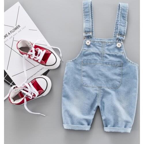 2021 Casual Summer Infants Baby Boys Girl Washed Denim Pants Kids Children Fashion Cotton Buttons Overalls Shorts For 0-4 Year