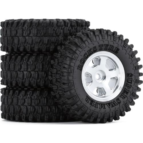 4Pcs 1.0inch Beadlock Wheels Tires for 1/24 Micro Crawler Axial SCX24 90081 AXI00001 Deadbolt Upgrade Parts