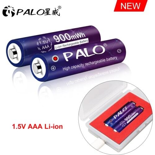 PALO 1.5v AAA Li-ion Battery 900mWh 1.5V lithium AAA rechargeable battery for Remote Control Toy light+2slots usb charger