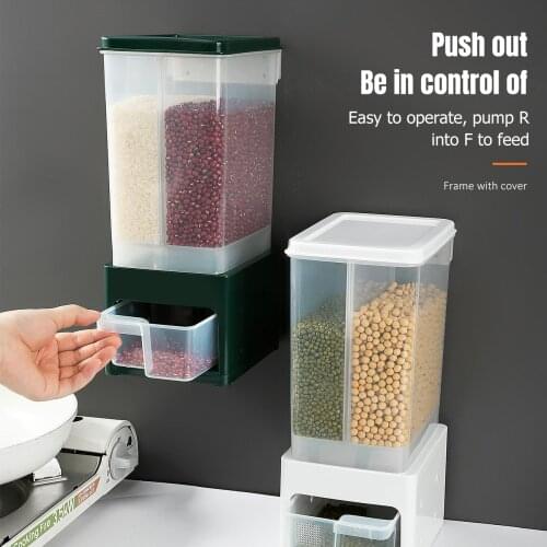 Grocery Storage Tank Kitchen Wall-Mounted Large-Capacity Compartmentalized Dustproof Rice Bucket With Lid Food-Grade Airtight Ta