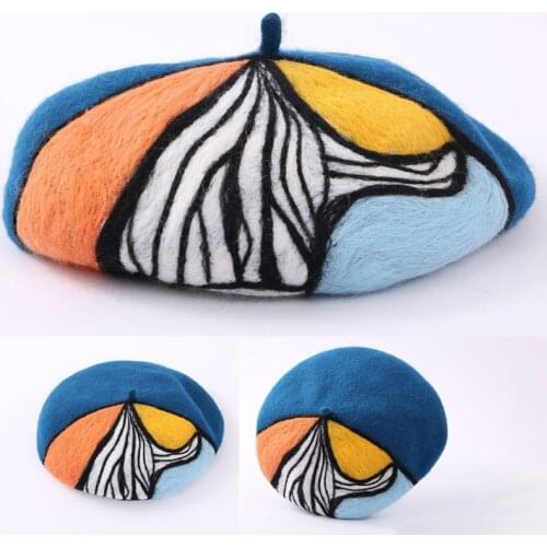 Beret Hats Woolen Made Cap in Japanese Retro Style Oil Painting Style Hat in Bright Colors Newsboy Caps