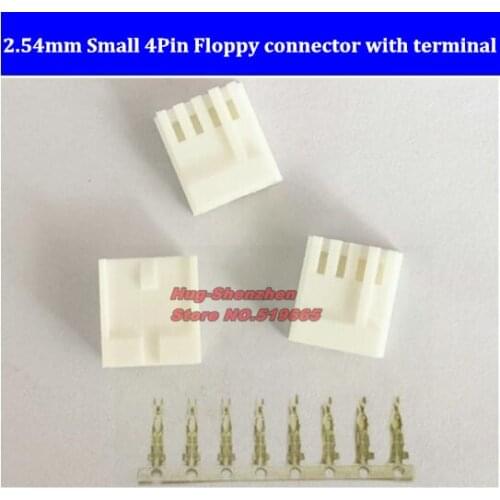 Free shipping 2.54mm spacking Small 4Pin Floppy Power Computer FDD Housing Connector with terminal pins