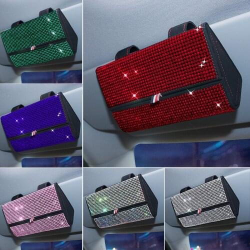 Glitter Car Glasses Case Glitter Sun Visor Multi Functional Auto Sunglasses Card Holder Diamond Organizer Accessories