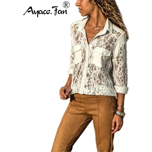White Blouse Women 2019 Summer New Long Sleeve Lace Patchwork Elegant Blouses Office Lady Womens Tops Tees Blusas Mujer De Moda