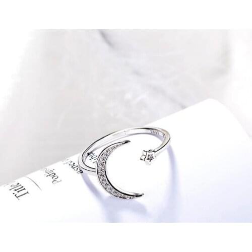 Resizable Moon Star Open Finger Rings for Women Lady Elegant Wedding Star Rings copper Simple Moon Star Rings