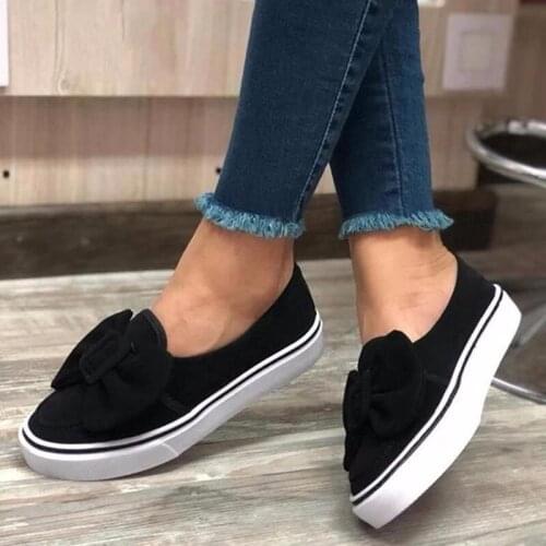 Women bowknot large single thick soled Lefu shoes Female Sneakers Vulcanized shoes Female Slip On Shoeses