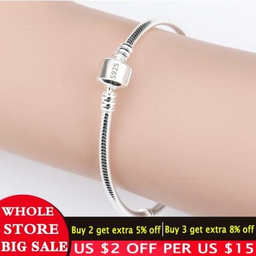 LMNZB With Certificate 100% Original Solid 925 Silver 3mm Snake Chain Fit Pan Charms/Beads Basic Bracelets Women DIY Jewelry