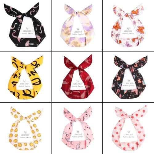 Print Bow Trendy Hair Bands For Women Girls Lovely Rabbit Ears Style Headband Wire inside Cross Bandage Cute Hair Accessories