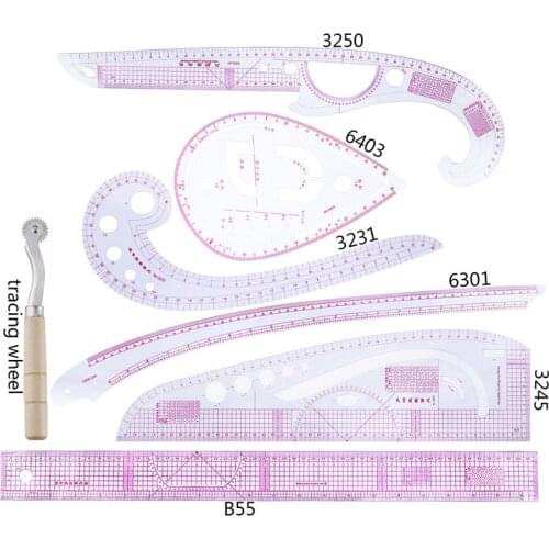 MIUSIE 7pcs/set Ruler Tailor Measuring Kit Clear Sewing Drawing Ruler Yardstick Sleeve Arm French Curve Set Cutting Ruler Tools