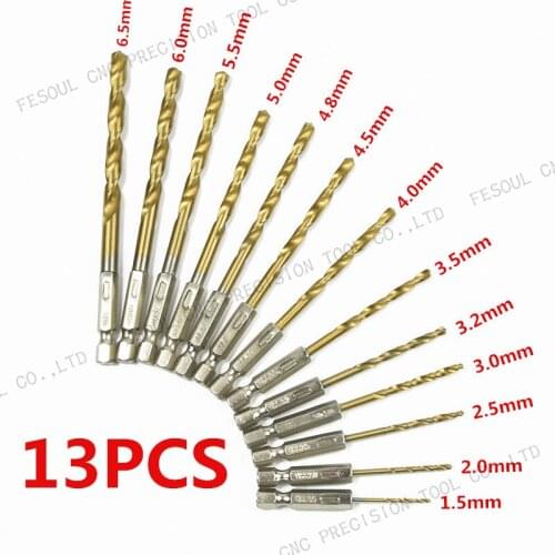 13Pcs-1.5mm-6.5mm Free shipping Twist Drill Bit Set Saw Set HSS High Steel Titanium Coated Drill Woodworking Wood Tool,plastic