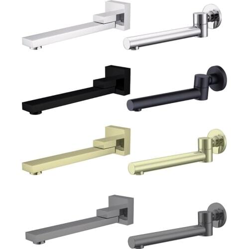 In Wall Mounted Water Basin Spout Outlet Swivel Square Round Chrome Black Bath Tub