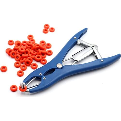 Castration Bander Pliers with 100 Pcs Castrator Rings Forceps Pliers Tail Docking for Cattle Sheep Goat Animals