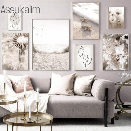 Dandelion Poster Abstract Line Canvas Art Print Beach Starfish Wall Painting Nordic Wall Pictures For Living Room Decoration