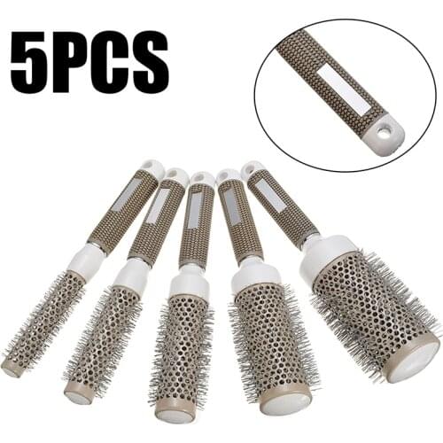 5pcs Professional Hair Brush Nano Hairbrush Thermal Ceramic Ion Round Barrel Comb Hairdressing Hair Salon Styling Drying Curling