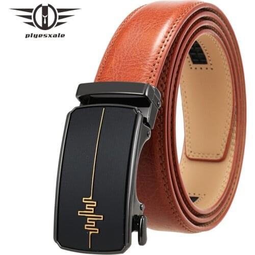 Plyesxale Red Brown Leather Belts For Men High Quality Automatic Buckle Male Belt New Casual Mens Belts Luxury Waistband B522