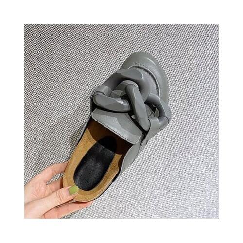 Newest Big Chains Decor Slipper Slip-On Flat Mules Shoes Lady Roman Style Round Toe Comfortable Outside Slide Shoes