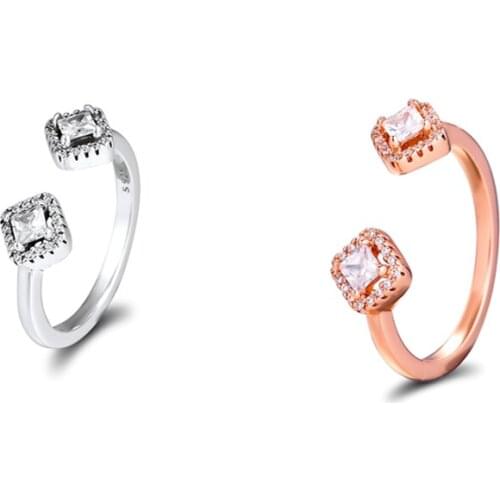 Silver rings 925 original Square Sparking Open Ring For Woman Jewelry Making Fashion European Rings Silver Jewelry