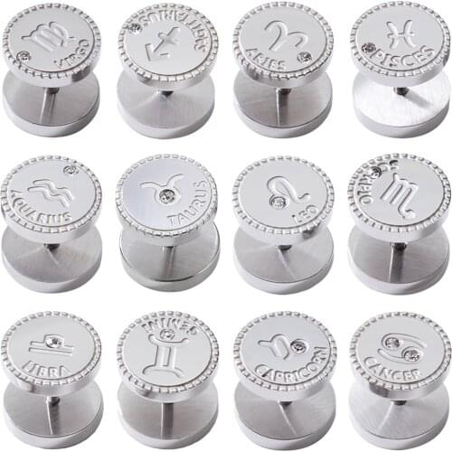 ZS 12 Constellation High Quality Fake Ear Plug 316L Stainless Steel Ear Stud Earrings Fake Cheater Plugs Stud Earrings