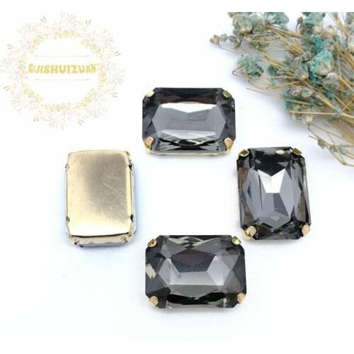 Gray Rectangle Glass Crystal sew on rhinestones with FOUR gold claw Diy wedding dress accessories Free shipping