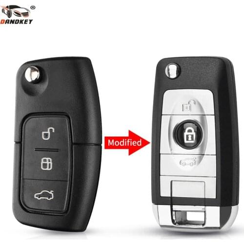 Dandkey Folding 3 Buttons Modified Flip Remote Car Key Shell Case Fob For Ford Focus Fiesta Mk C Max K FO21 Blade Replacement