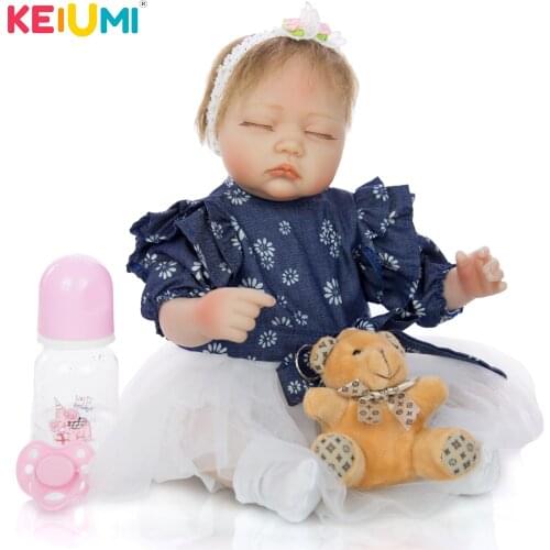 KEIUMI Special 17 Inch Soft Silicone Reborn Boneca Menina Close Eyes Princess Reborn Baby Dolls Toy For Kids Bedtime Playtmate
